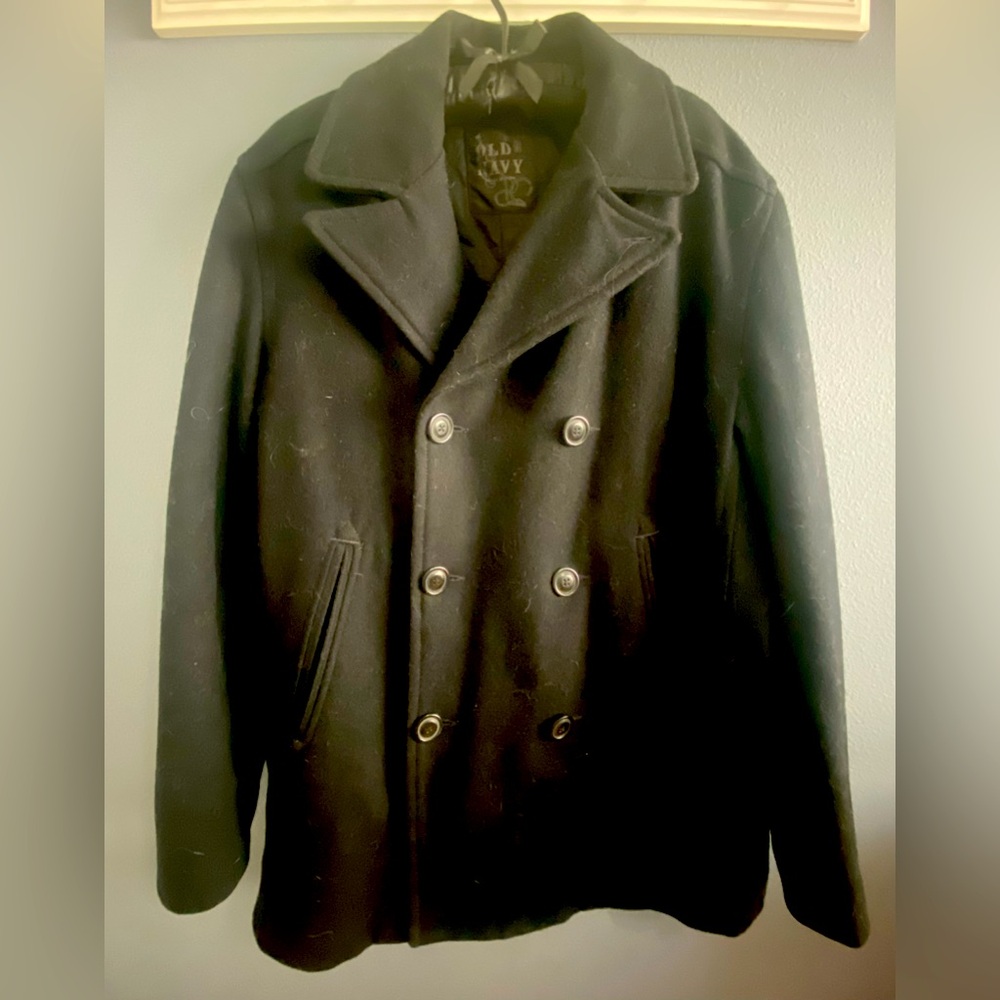 Old Navy Black Double Breasted Wool Blend Pea Coat Size M